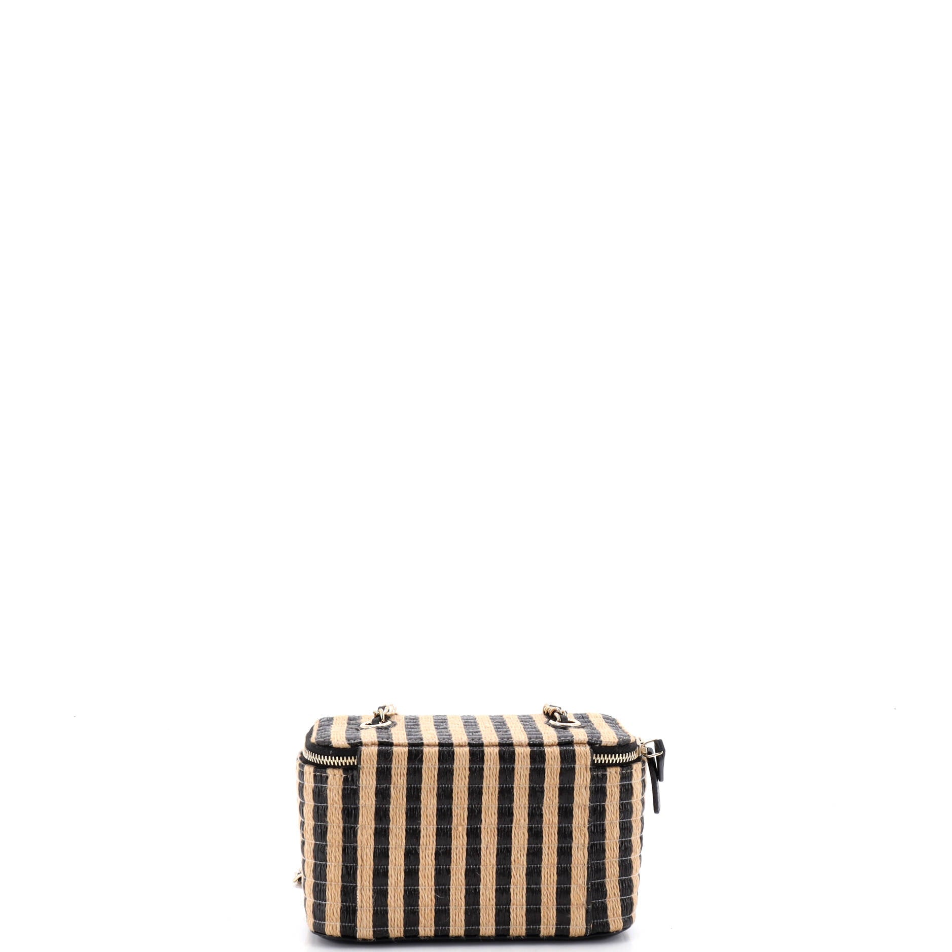 Classic Vanity Case with Chain Striped Raffia and Jute Small