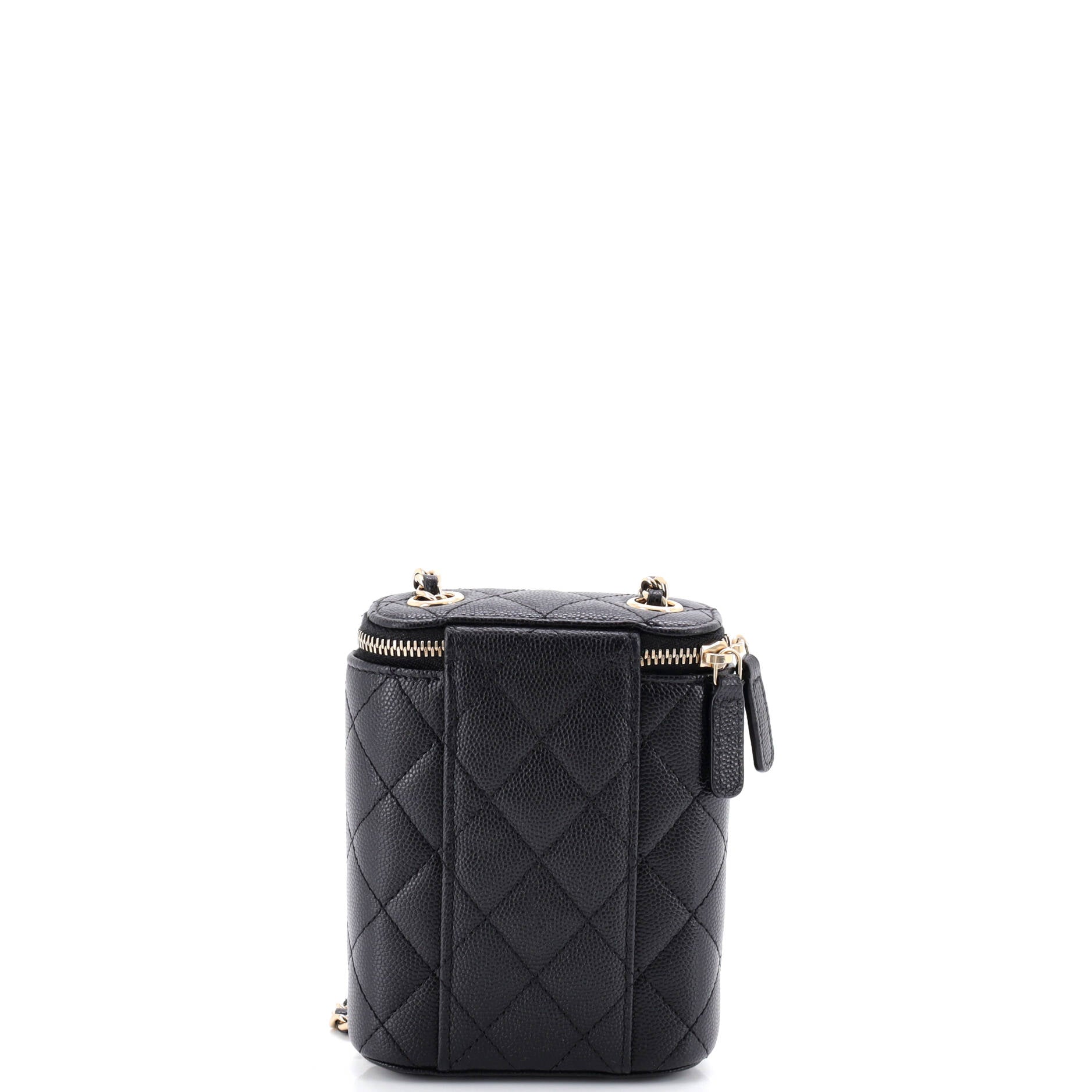 Vertical Classic Vanity Case with Chain Quilted Caviar Small