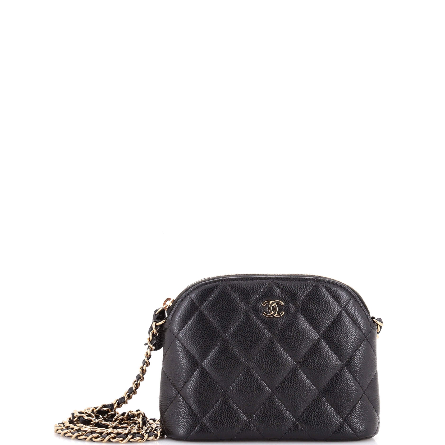 CC Dome Zip Clutch with Chain Quilted Caviar Mini