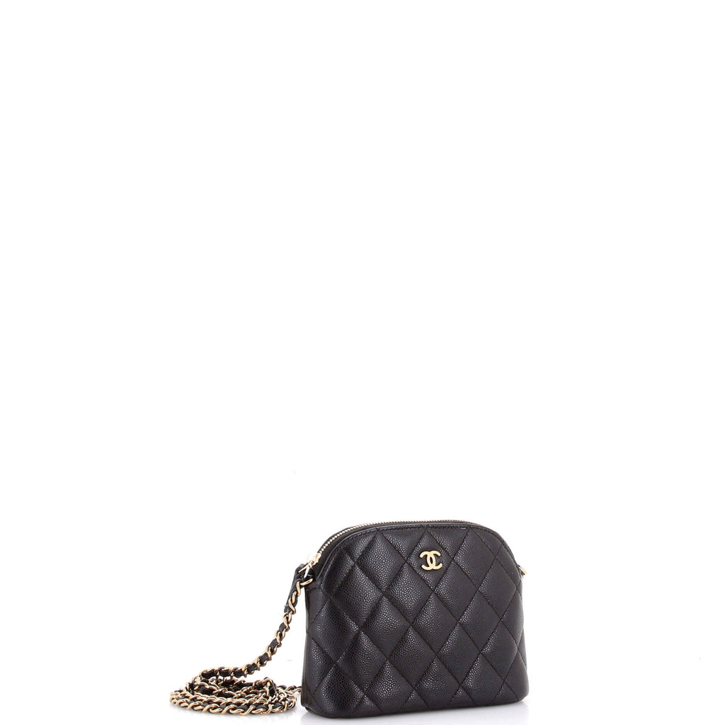 CC Dome Zip Clutch with Chain Quilted Caviar Mini