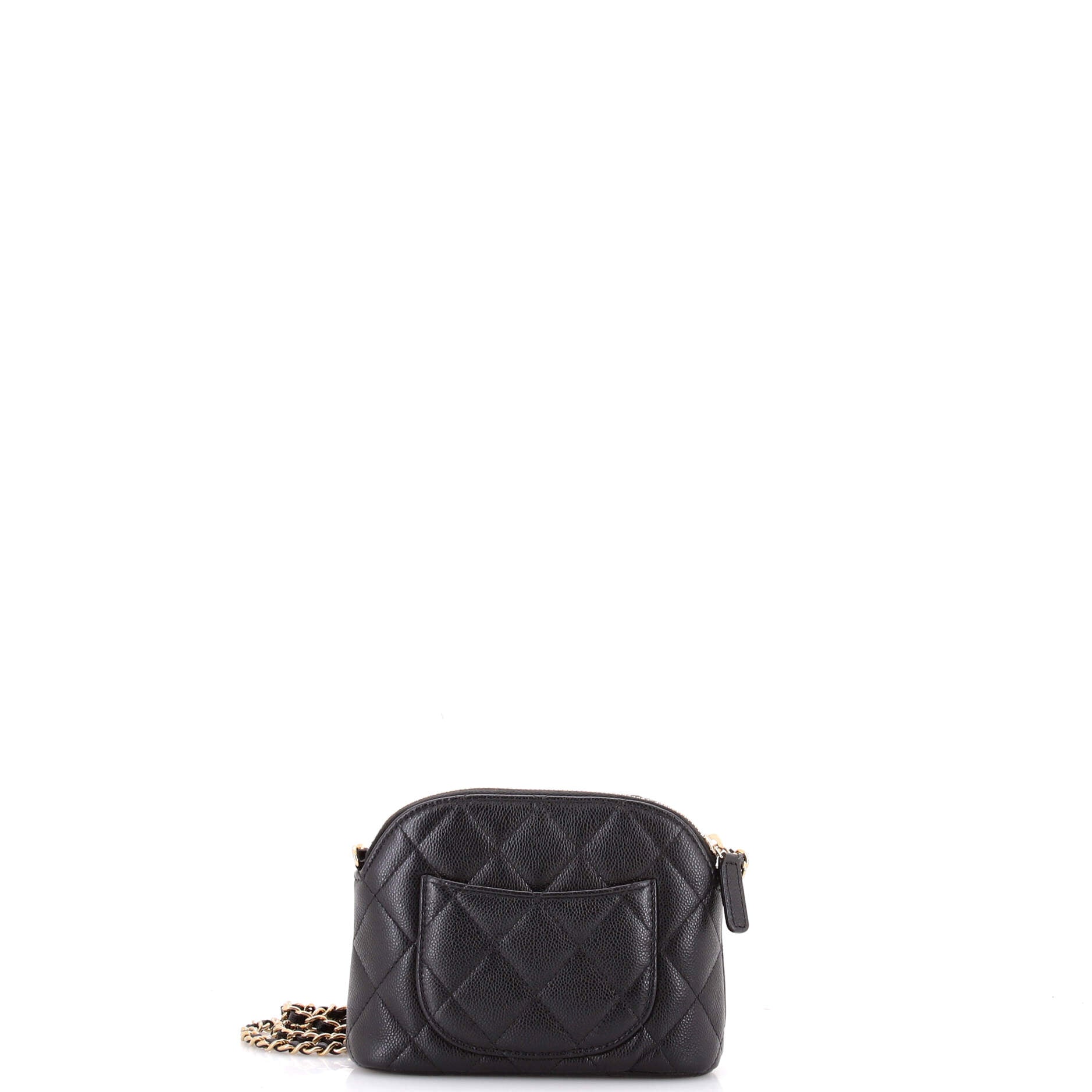 CC Dome Zip Clutch with Chain Quilted Caviar Mini