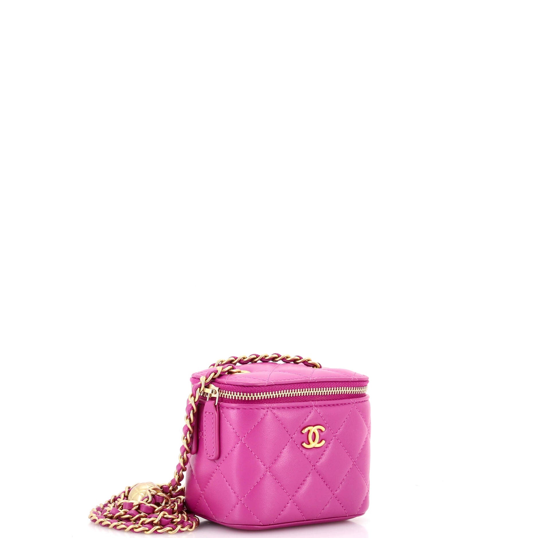 Pearl Crush Vanity Case with Chain Quilted Lambskin Mini