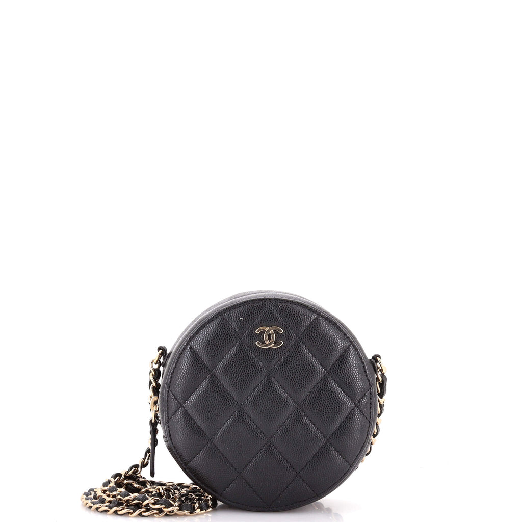 Round Clutch with Chain Quilted Caviar Mini