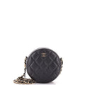 Round Clutch with Chain Quilted Caviar Mini