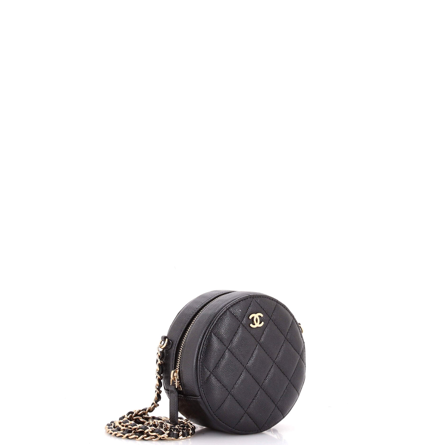 Round Clutch with Chain Quilted Caviar Mini