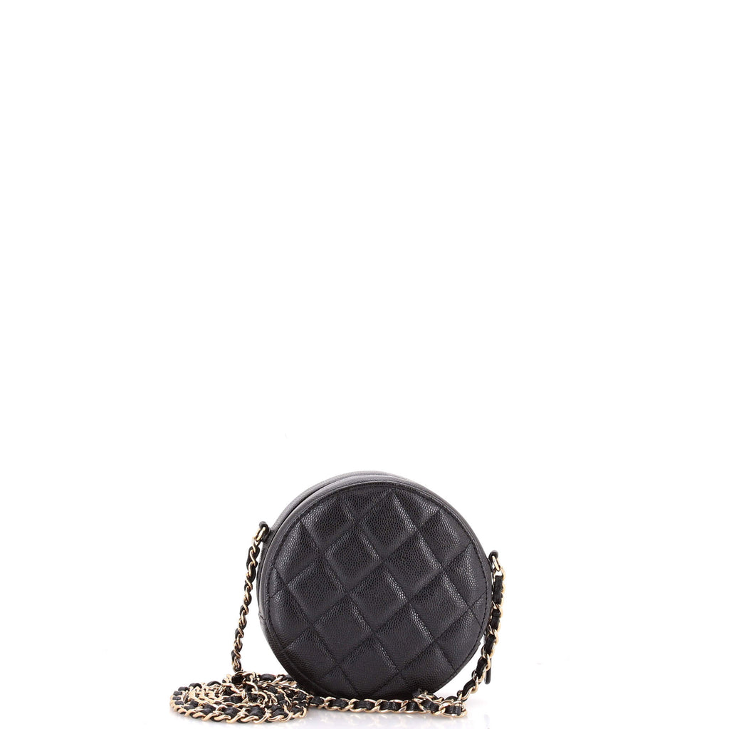 Round Clutch with Chain Quilted Caviar Mini