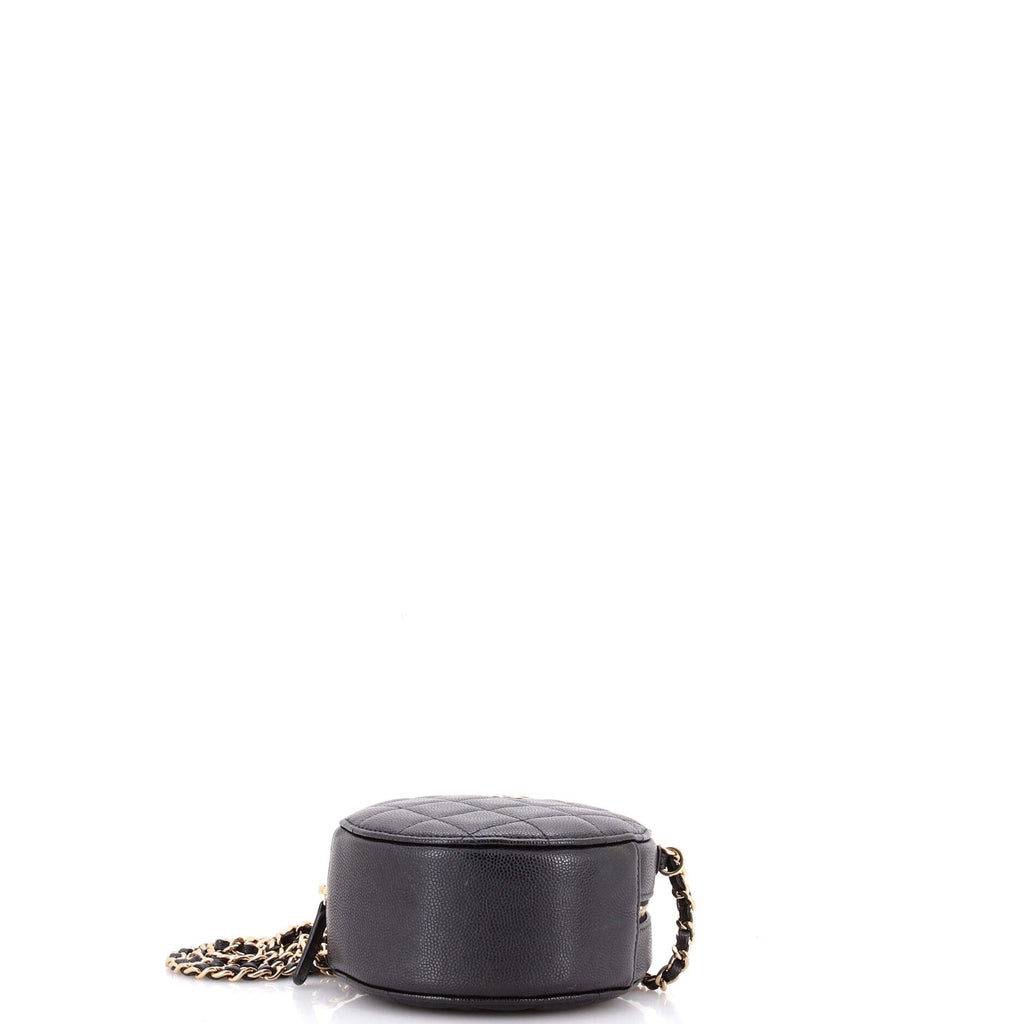 Round Clutch with Chain Quilted Caviar Mini