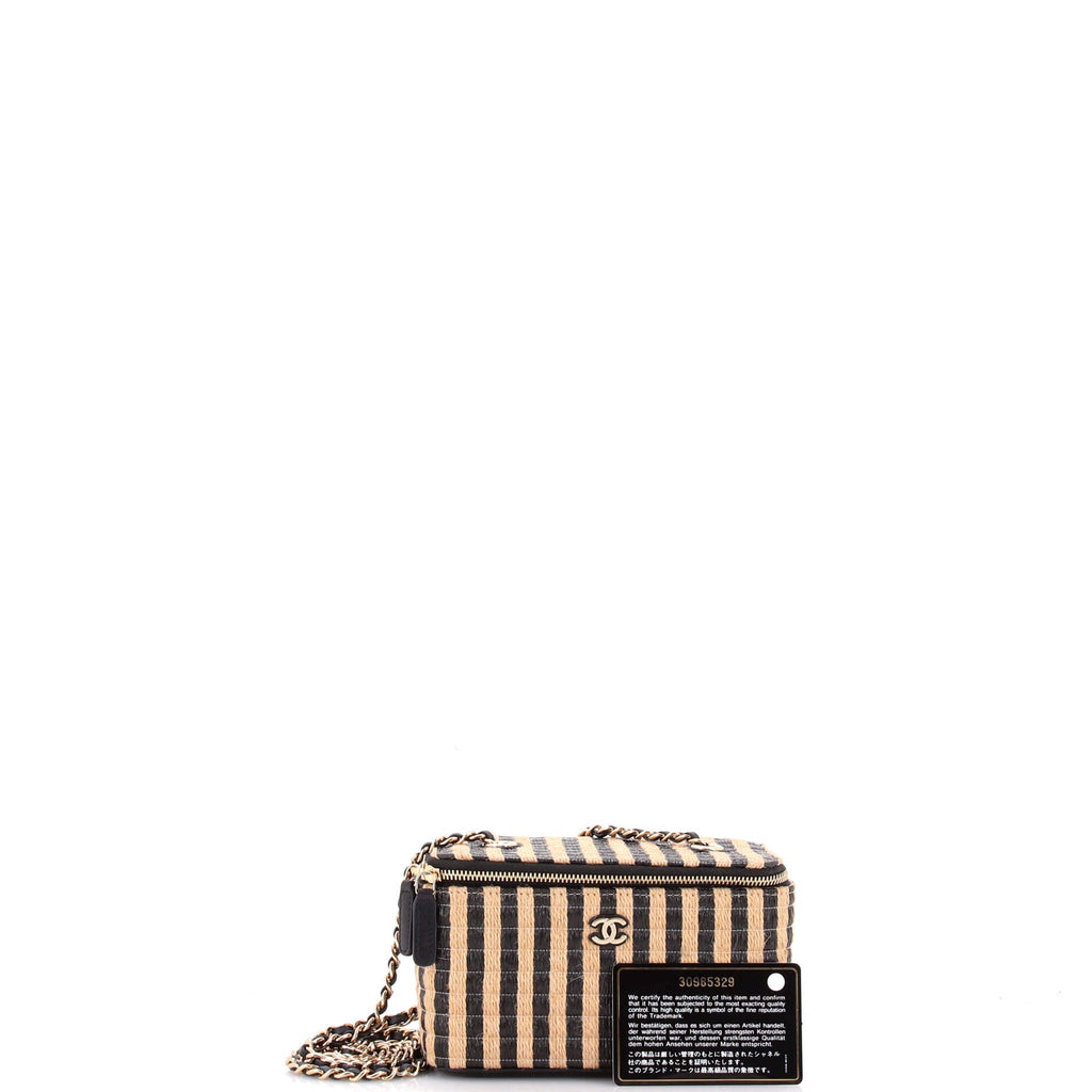 Classic Vanity Case with Chain Striped Raffia and Jute Small