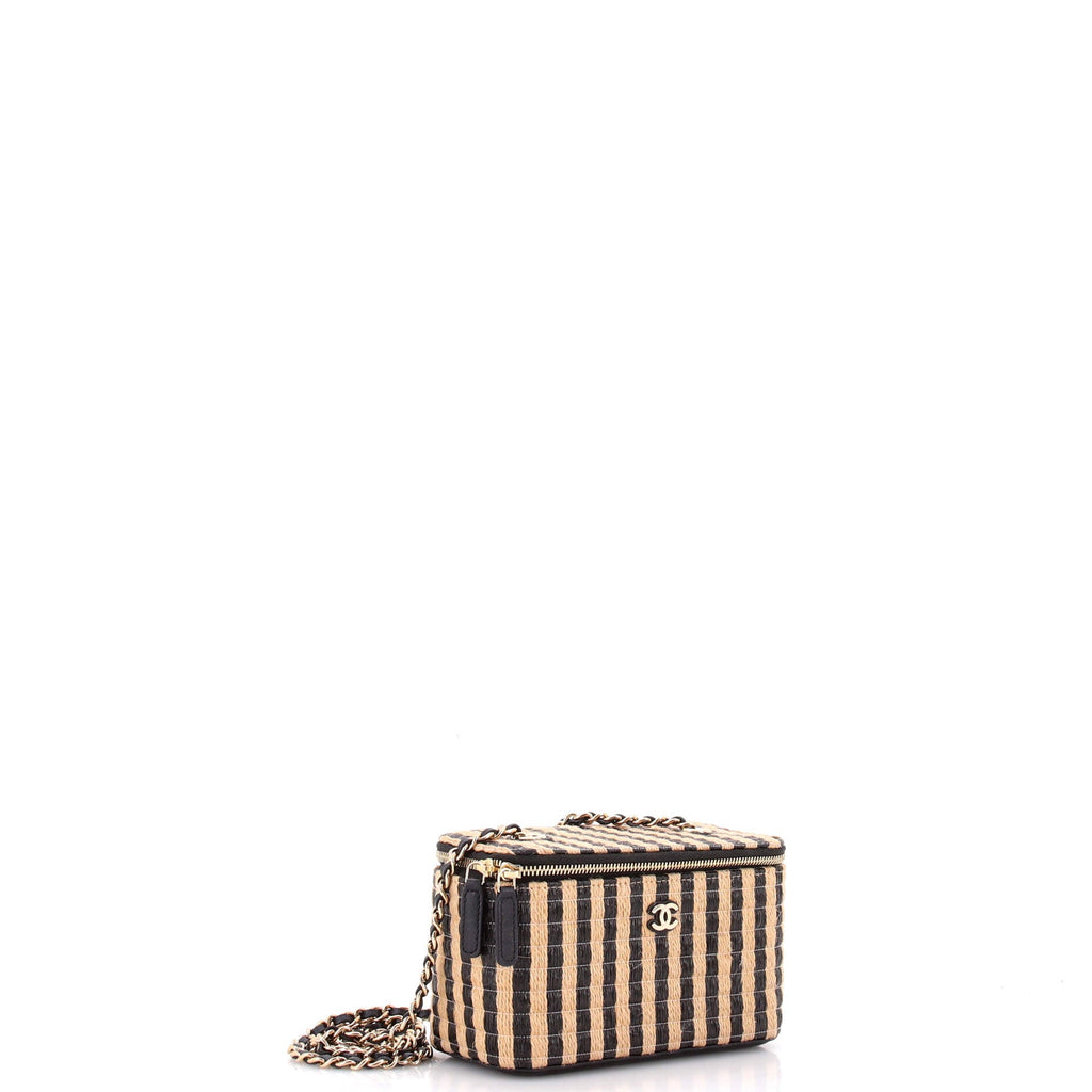 Classic Vanity Case with Chain Striped Raffia and Jute Small