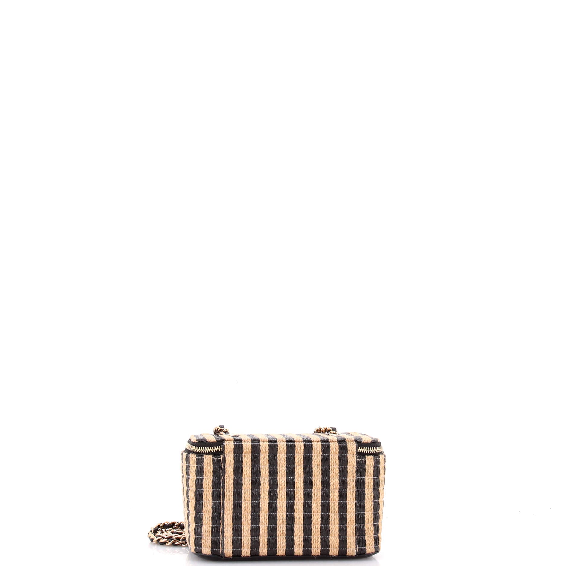 Classic Vanity Case with Chain Striped Raffia and Jute Small