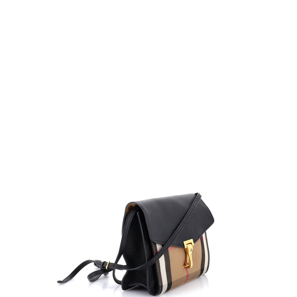 Macken Crossbody Bag Leather and House Check Canvas Small