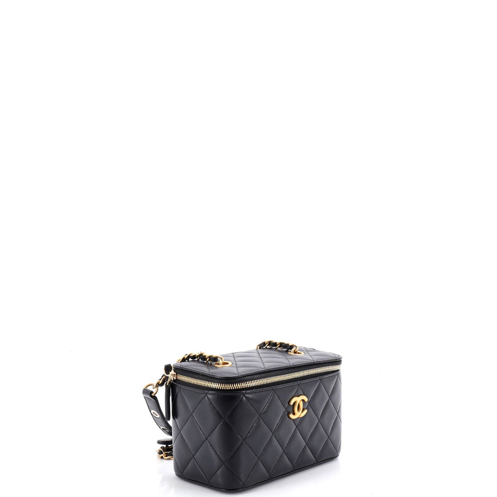 Grommet Strap Vanity Case with Chain Quilted Lambskin Small