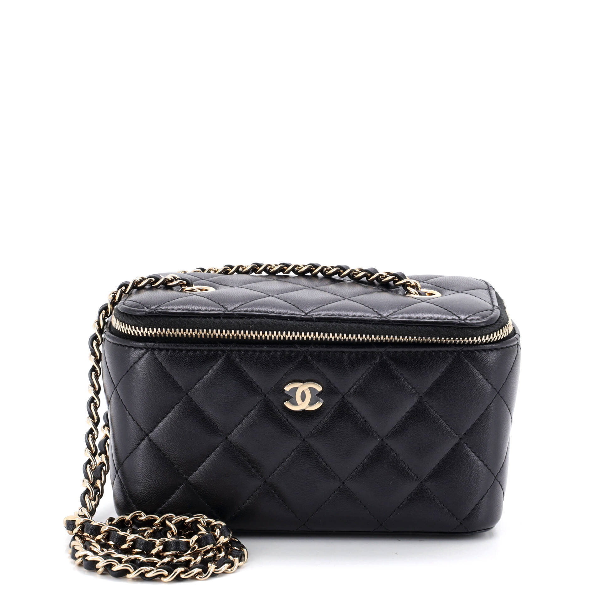 Classic Vanity Case with Chain Quilted Lambskin Small