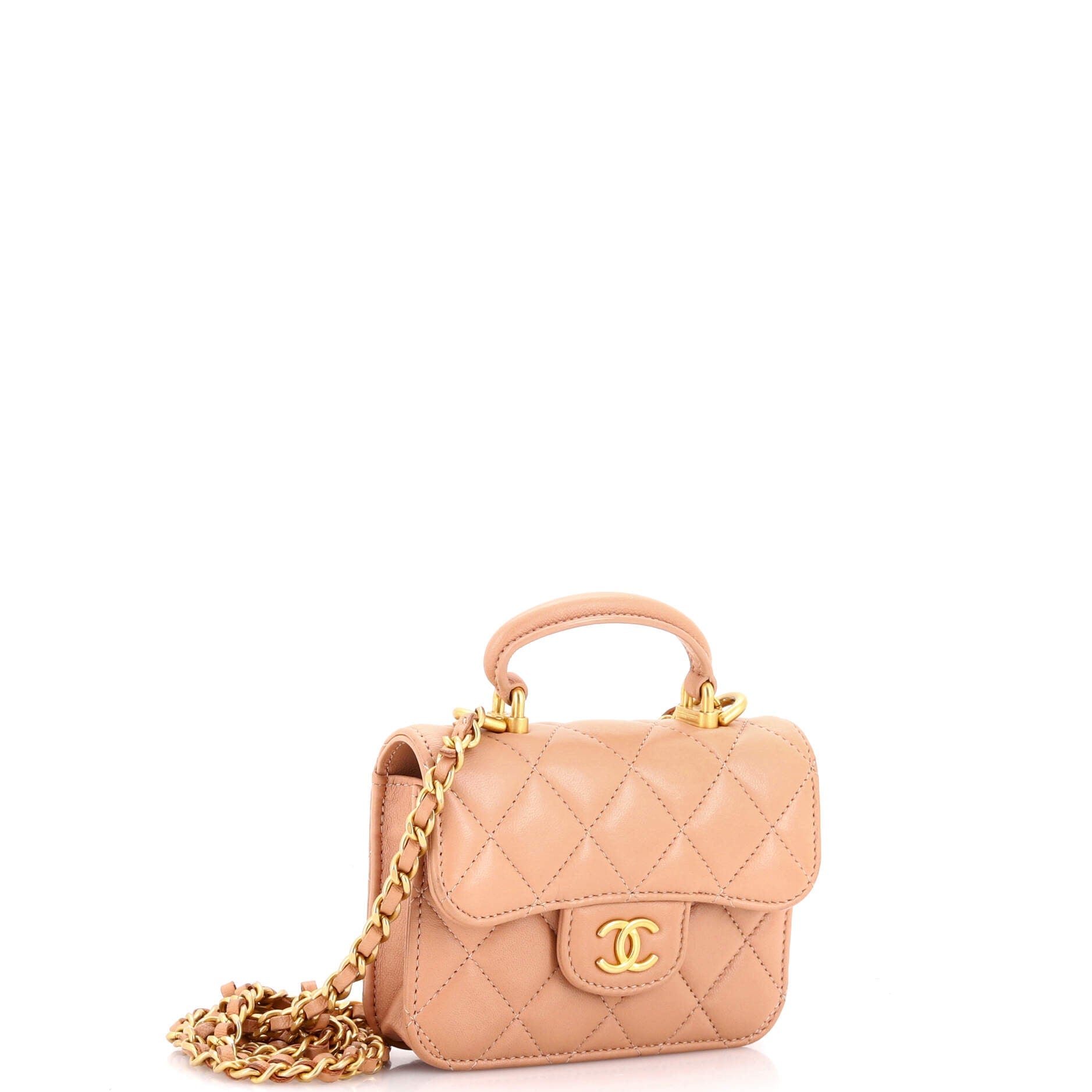 Top Handle Flap Coin Purse with Chain Quilted Lambskin