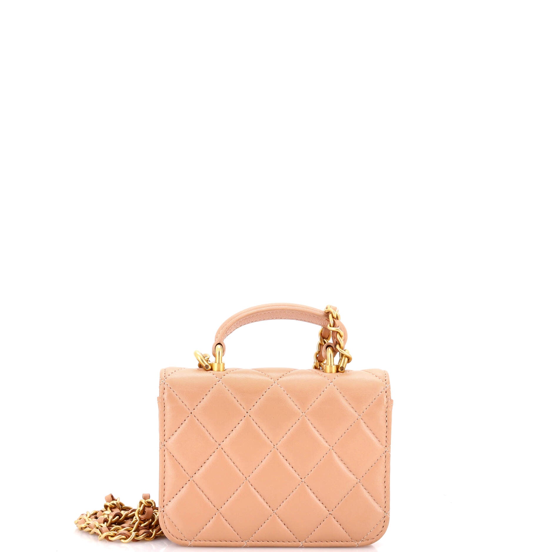 Top Handle Flap Coin Purse with Chain Quilted Lambskin