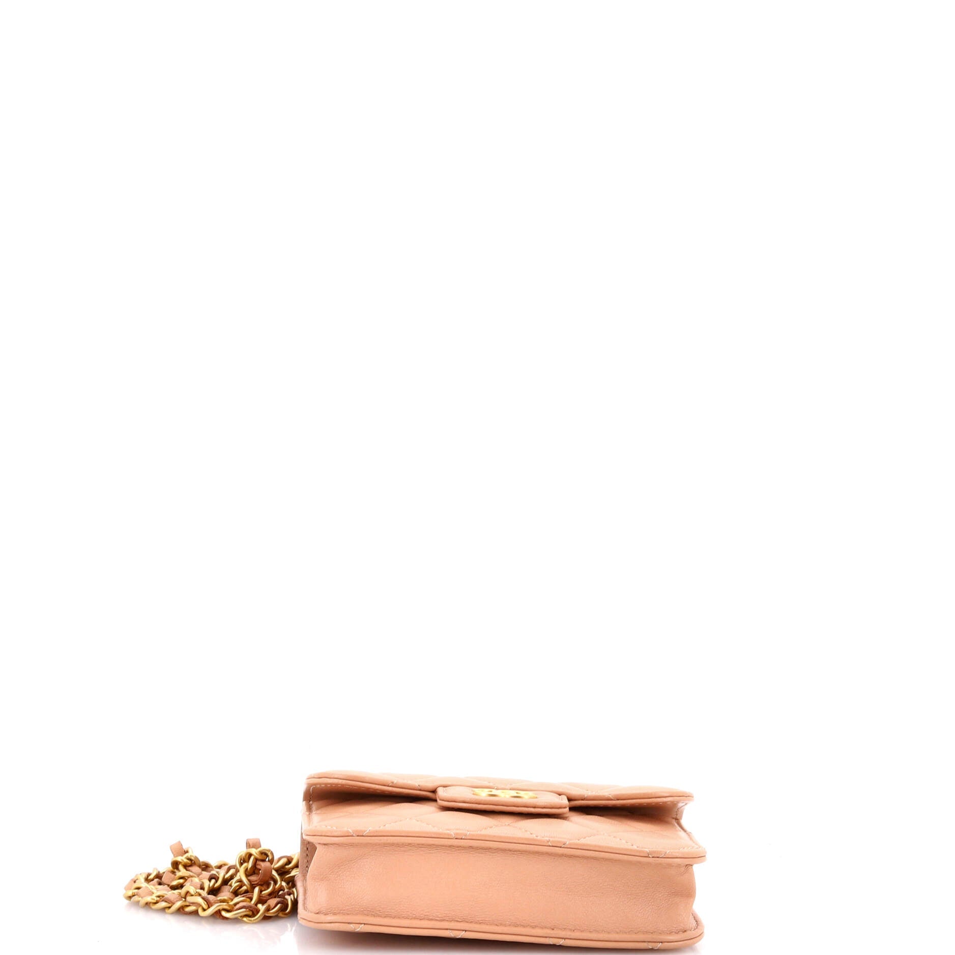 Top Handle Flap Coin Purse with Chain Quilted Lambskin
