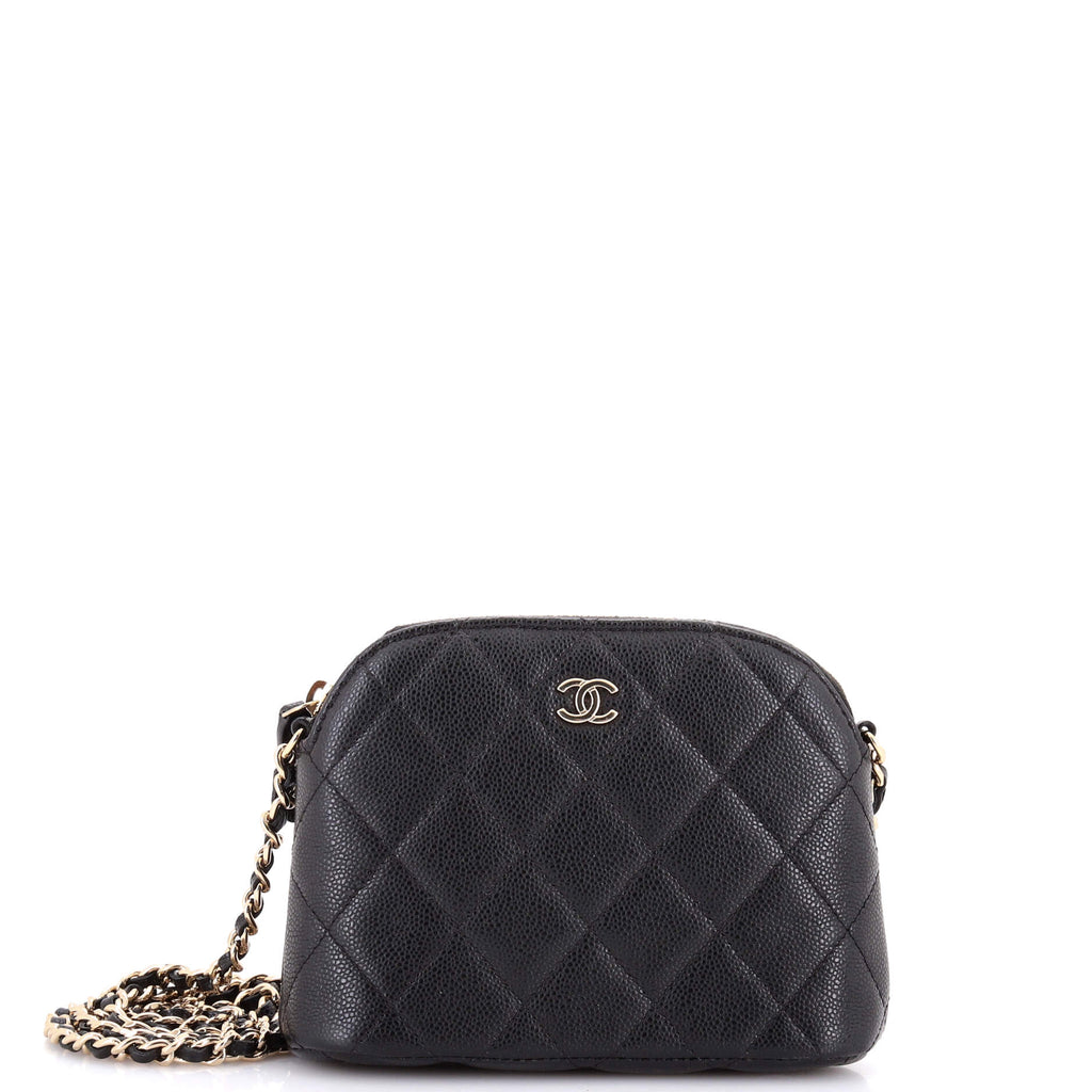 CC Dome Zip Clutch with Chain Quilted Caviar Mini