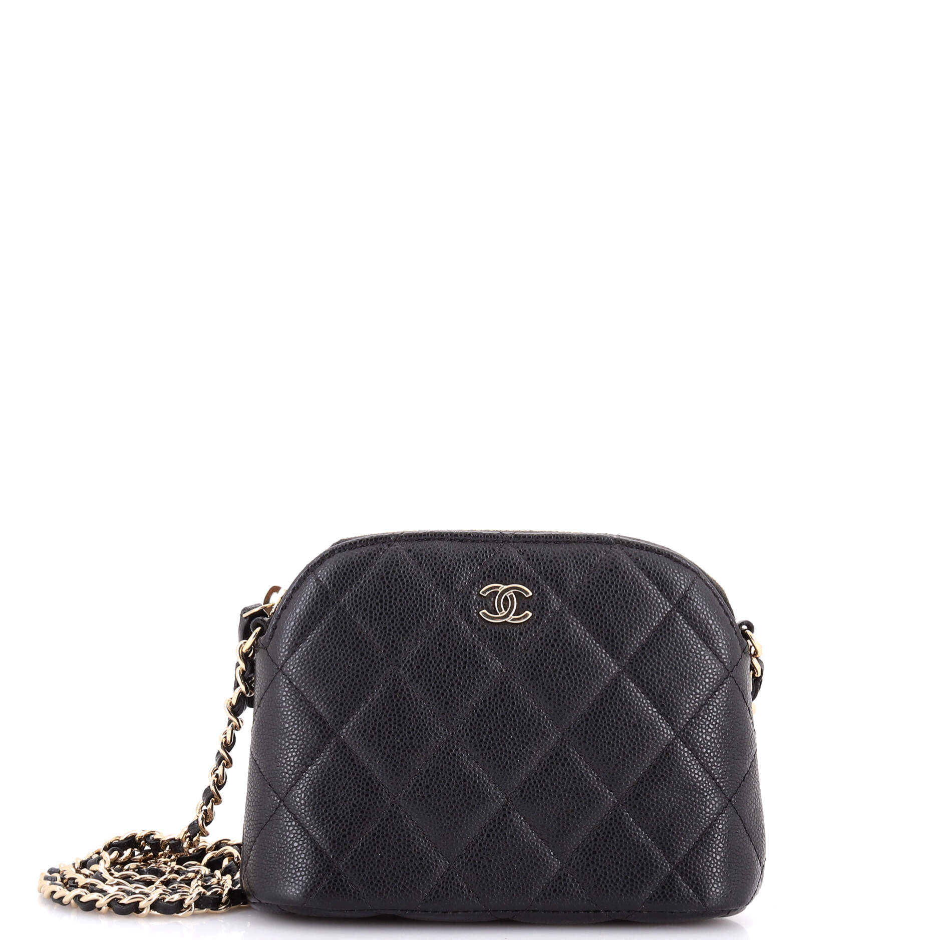 CC Dome Zip Clutch with Chain Quilted Caviar Mini