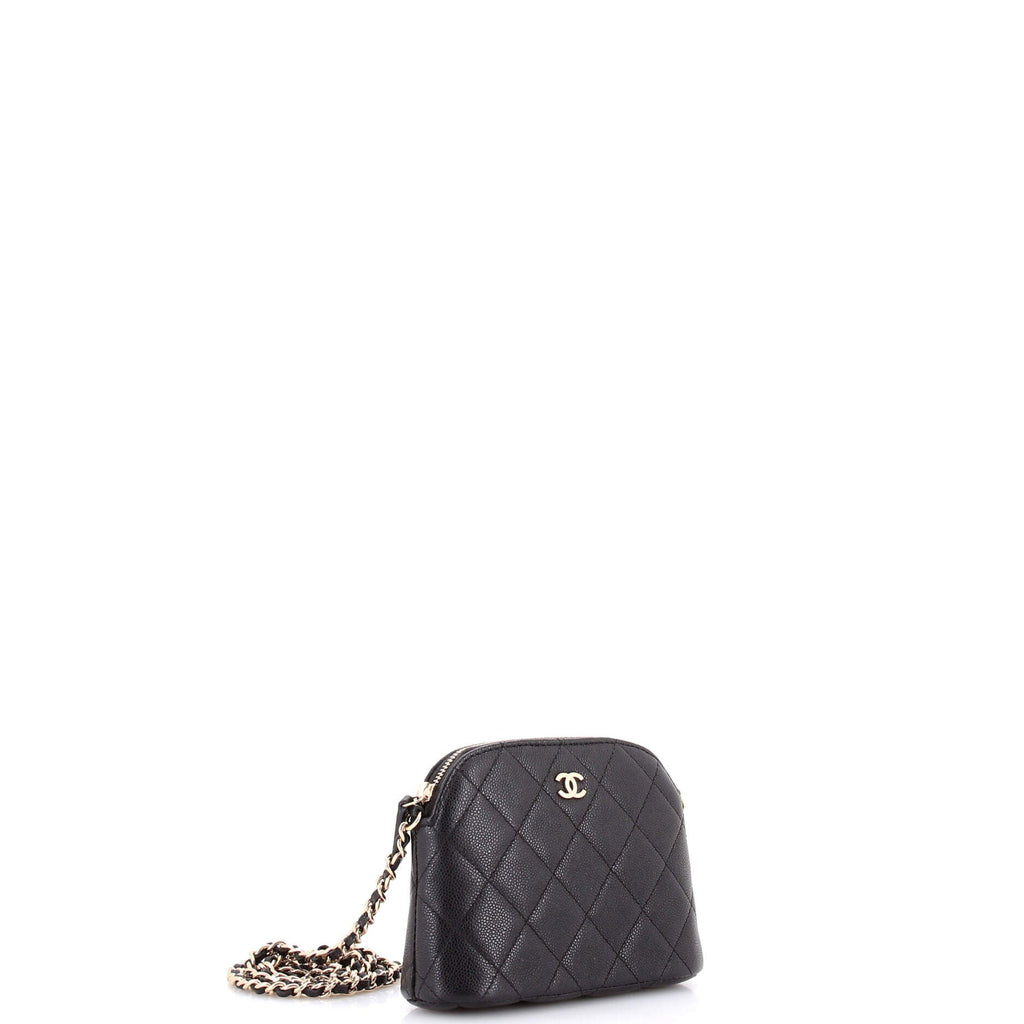 CC Dome Zip Clutch with Chain Quilted Caviar Mini