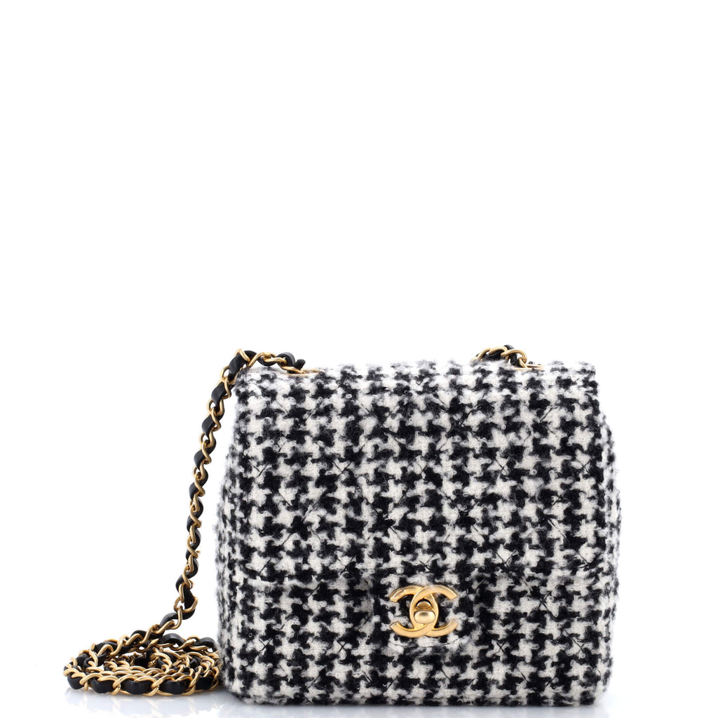 Square Classic Single Flap Bag Quilted Tweed Mini