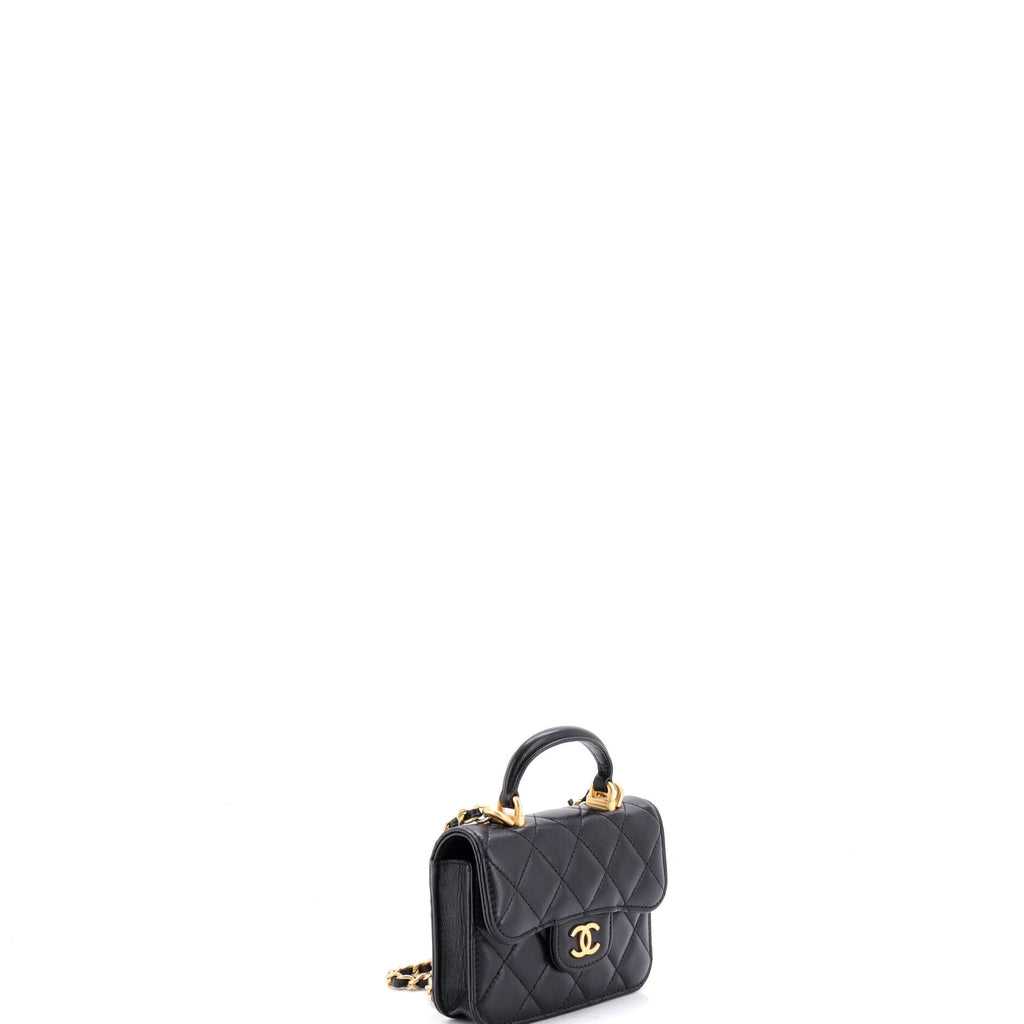 Top Handle Flap Coin Purse with Chain Quilted Lambskin