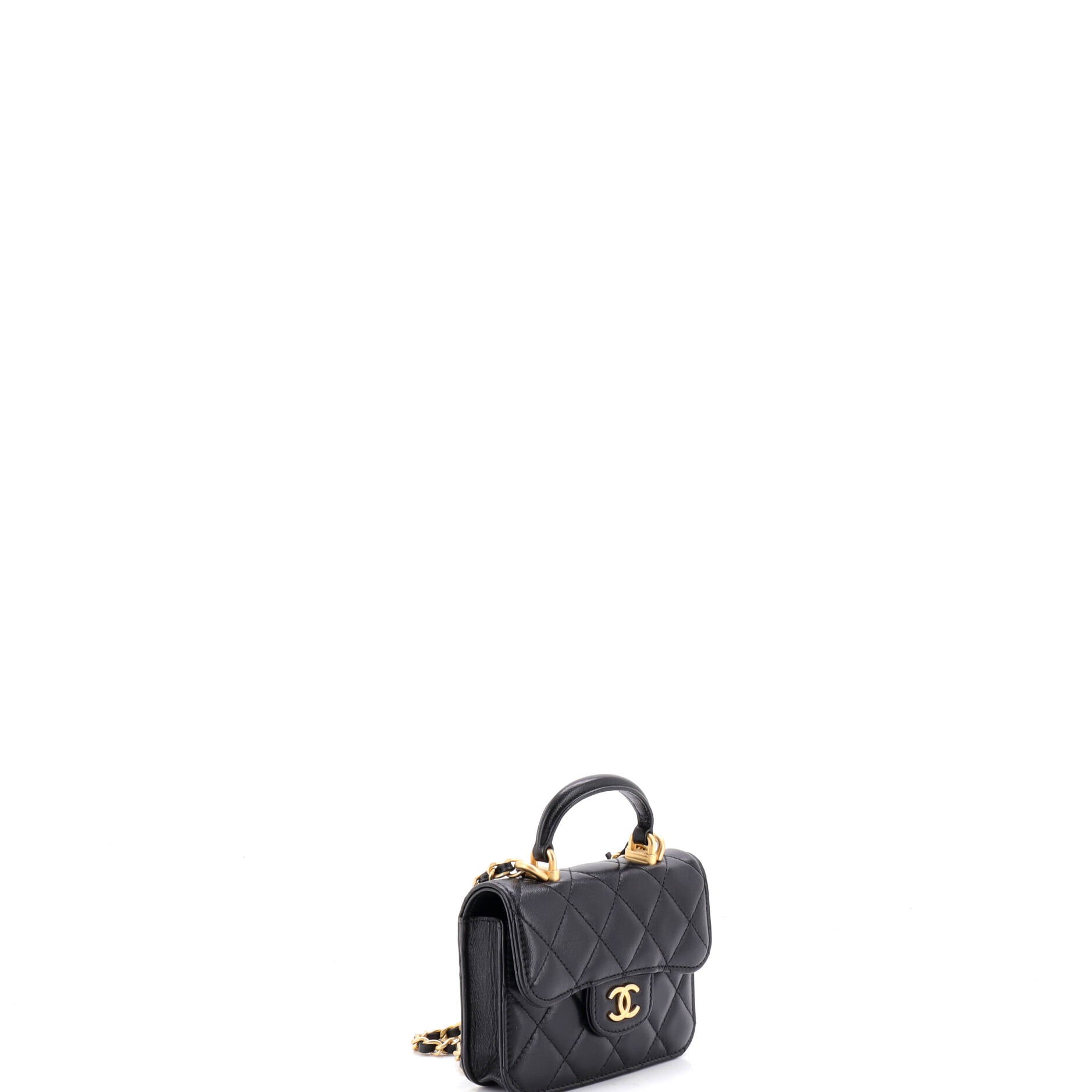 Top Handle Flap Coin Purse with Chain Quilted Lambskin