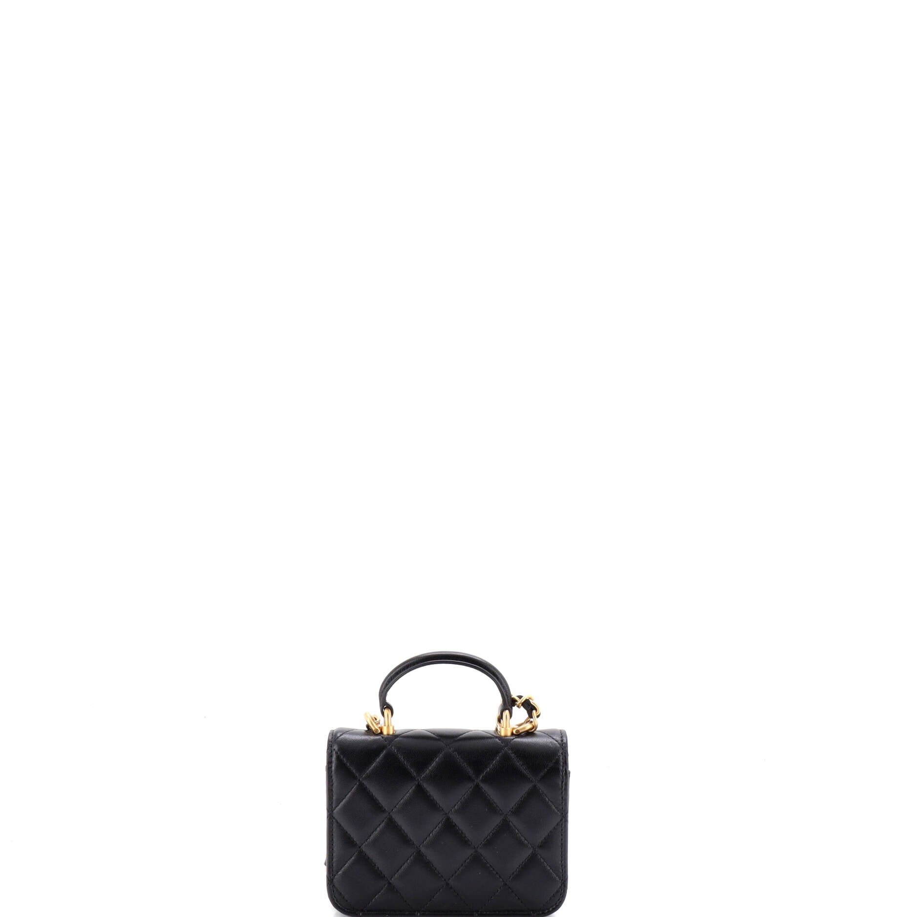 Top Handle Flap Coin Purse with Chain Quilted Lambskin