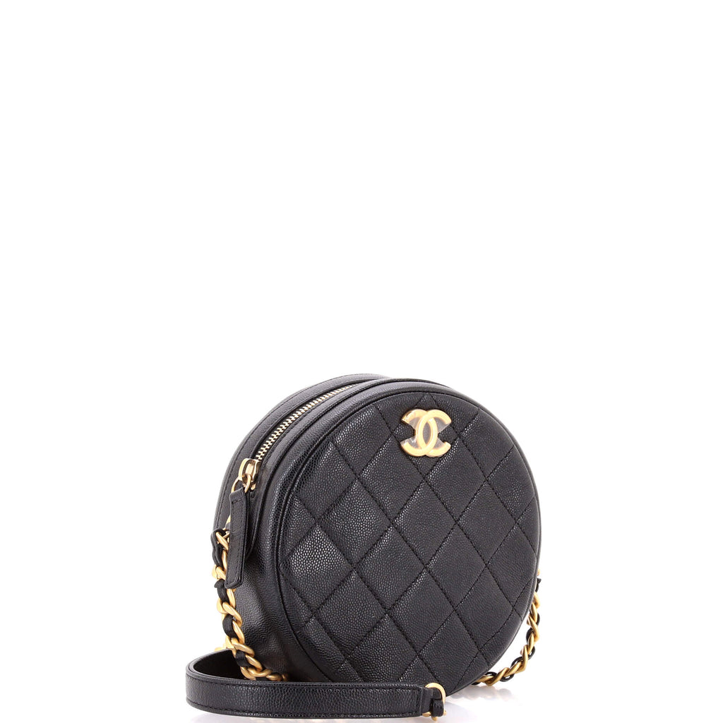 Round Chain Crossbody Bag Quilted Caviar Small