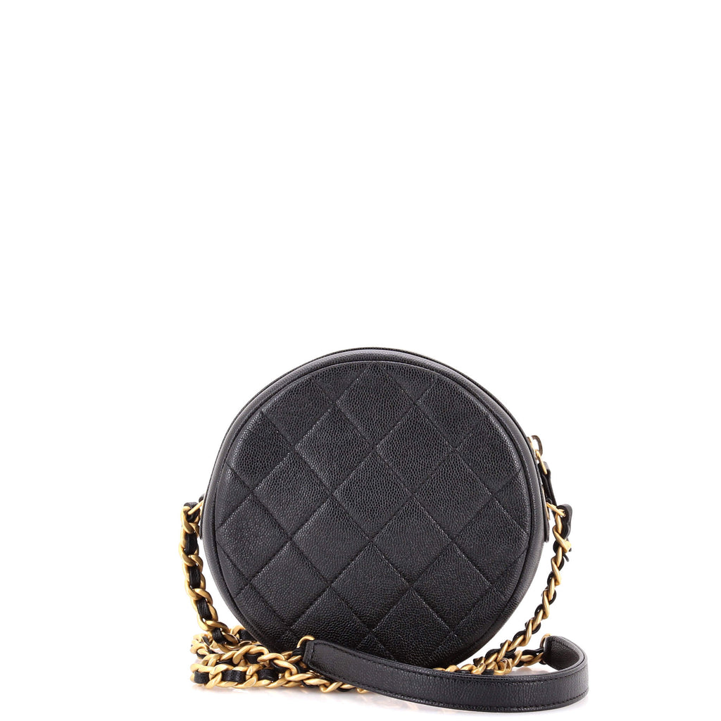 Round Chain Crossbody Bag Quilted Caviar Small