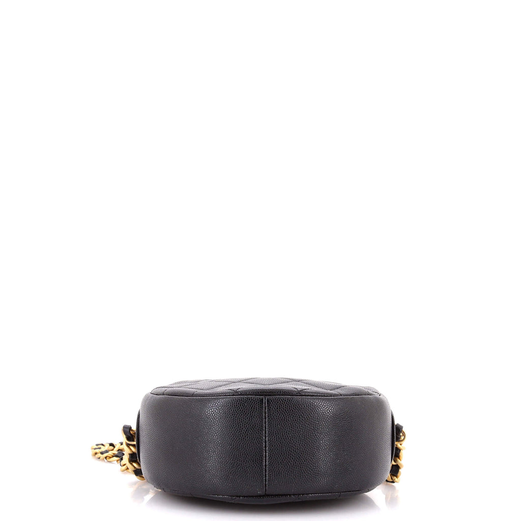 Round Chain Crossbody Bag Quilted Caviar Small
