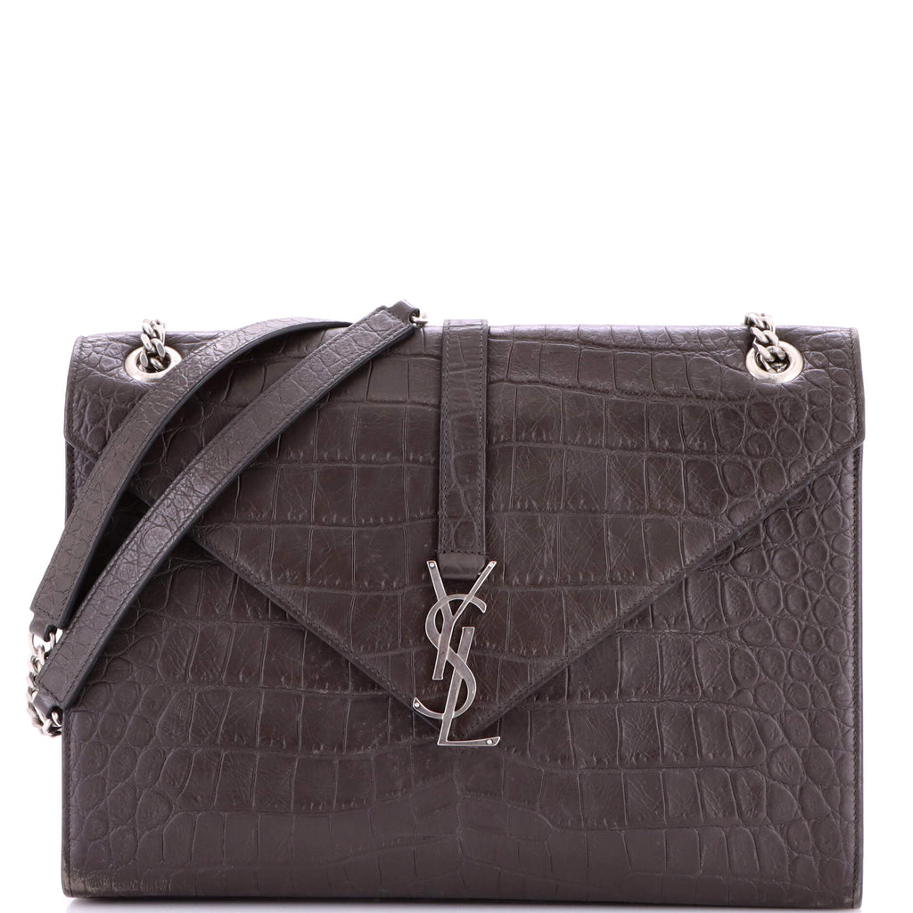 Classic Monogram Envelope Satchel Crocodile Embossed Leather Large