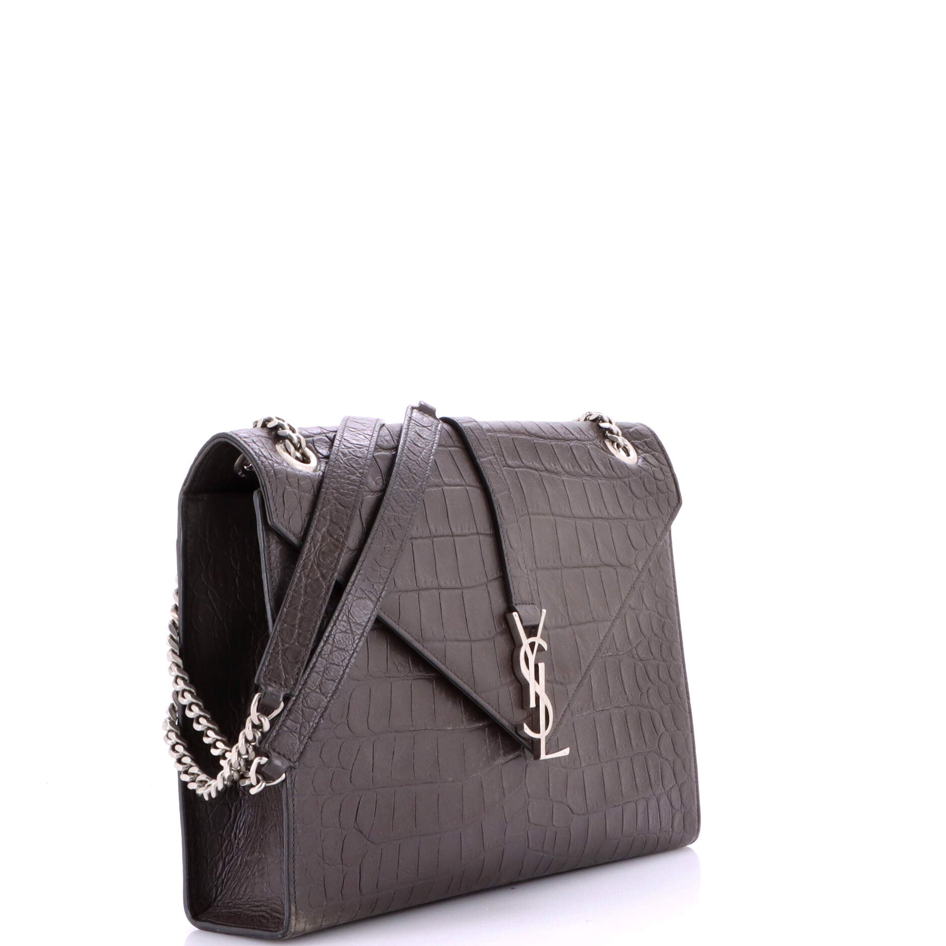 Classic Monogram Envelope Satchel Crocodile Embossed Leather Large