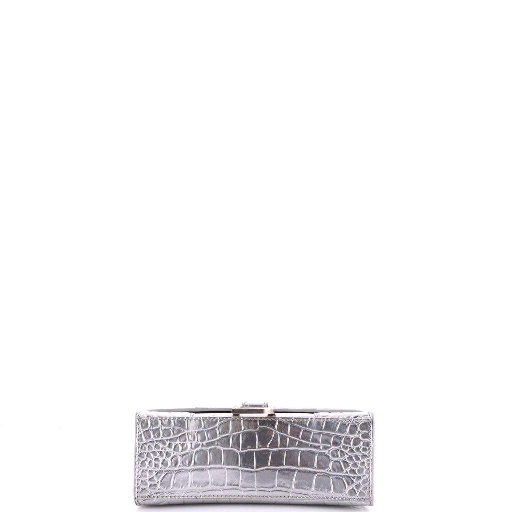 Hourglass Top Handle Bag Crocodile Embossed Leather XS