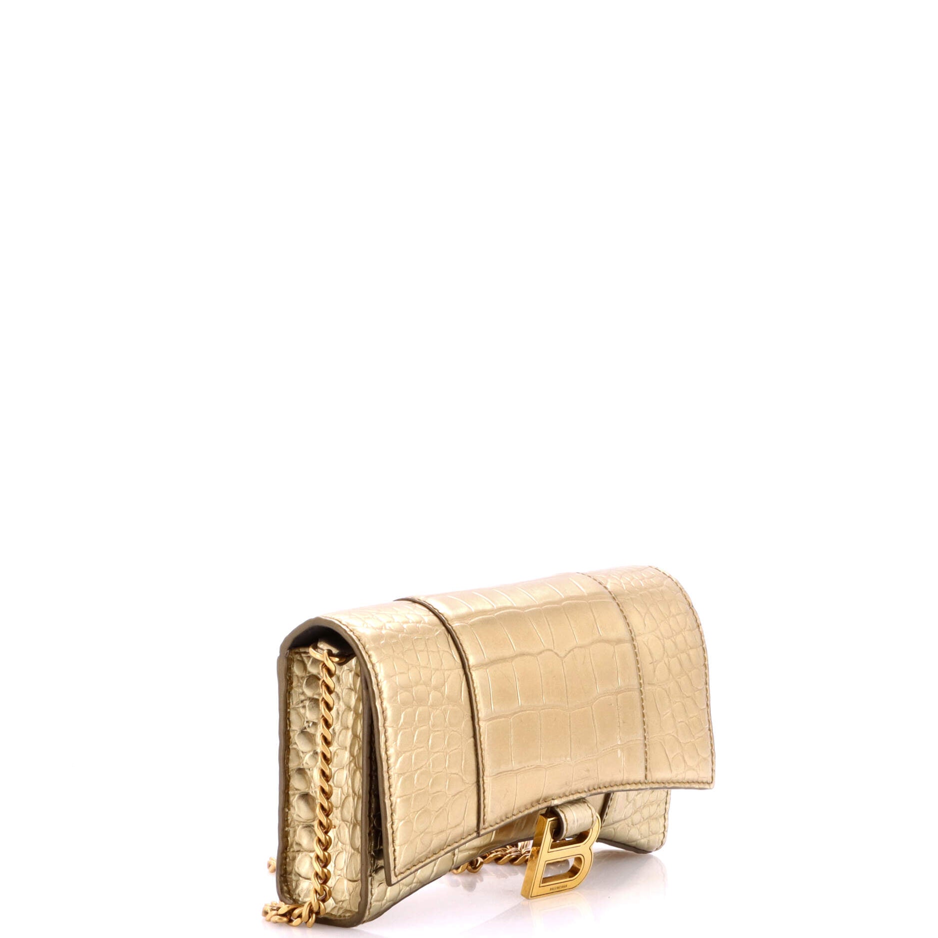 Hourglass Chain Wallet Crocodile Embossed Leather