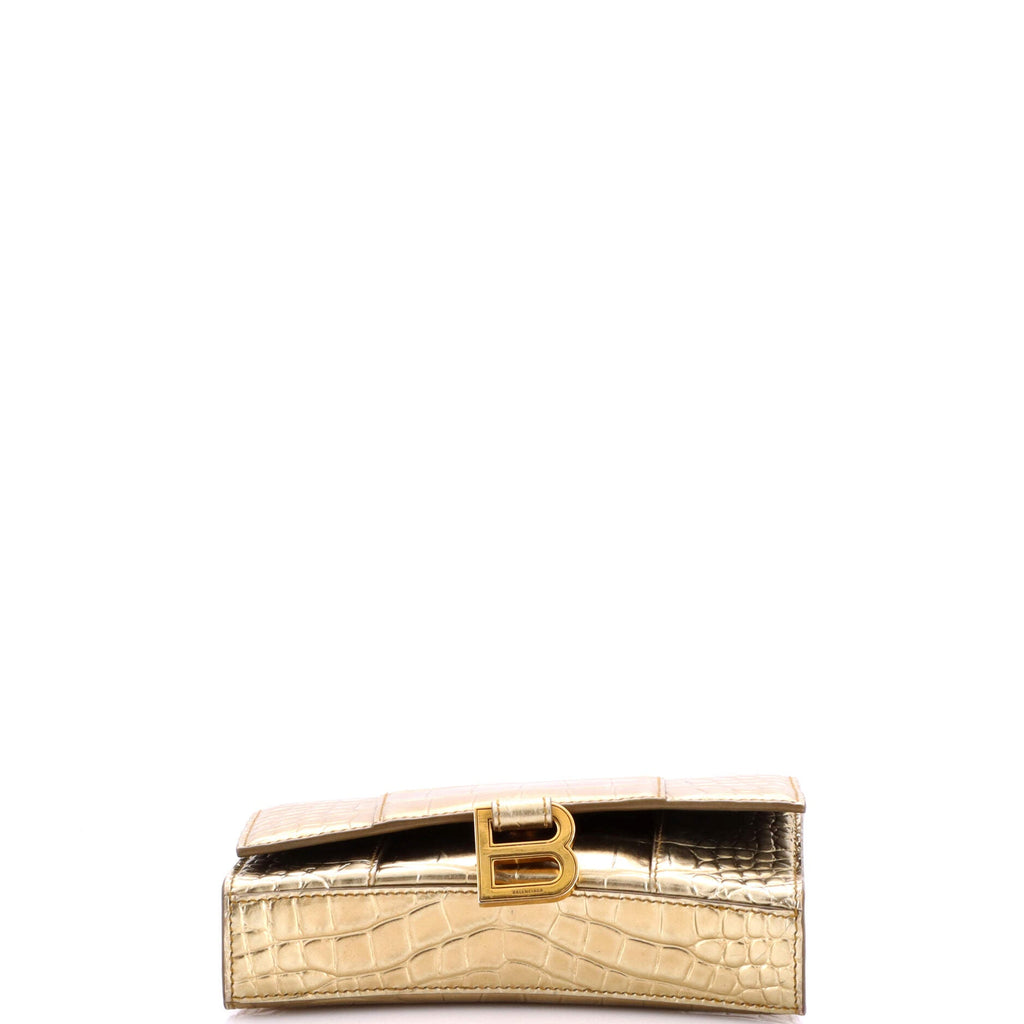 Hourglass Chain Wallet Crocodile Embossed Leather