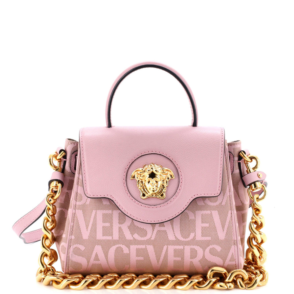 La Medusa Top Handle Bag Printed Canvas and Leather Small