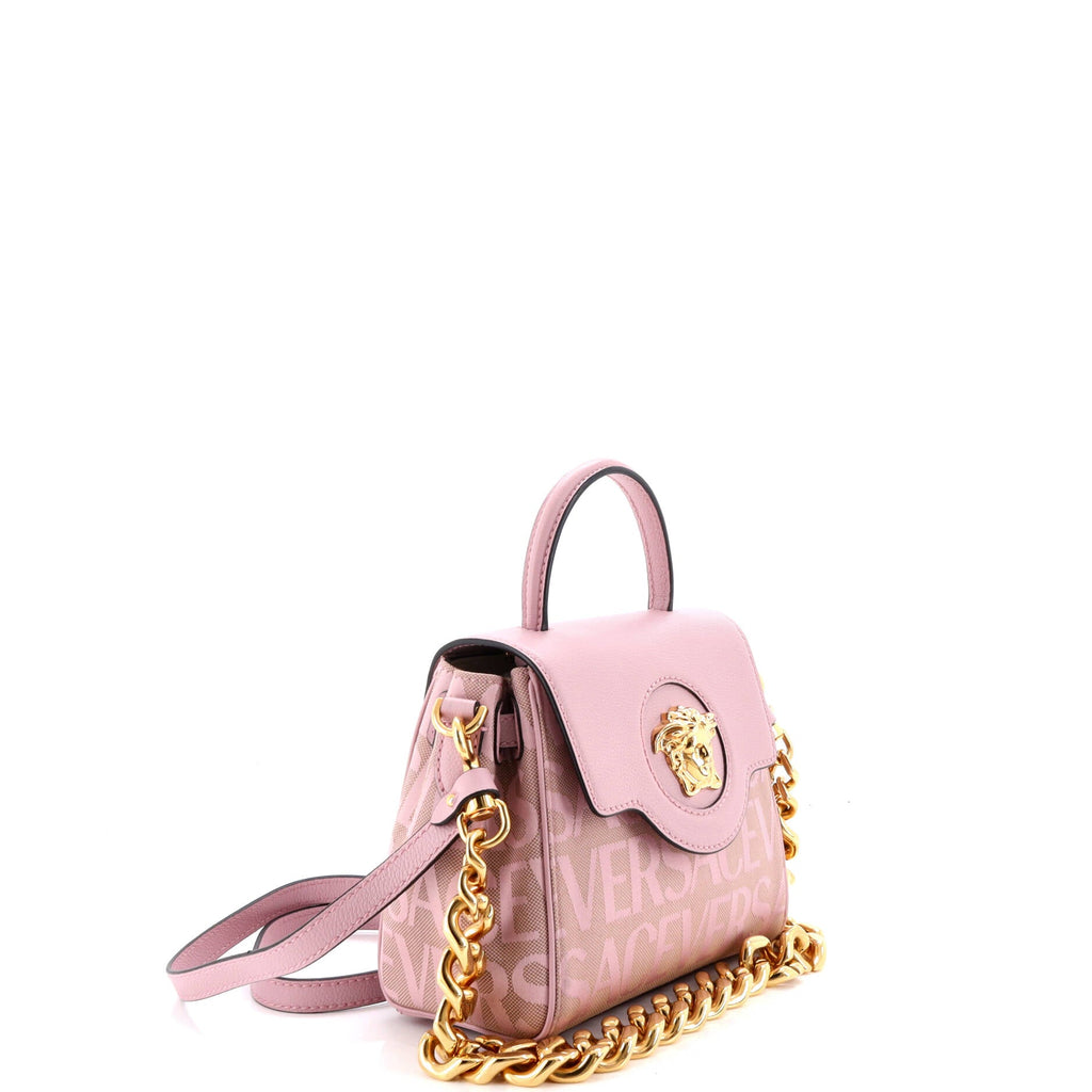 La Medusa Top Handle Bag Printed Canvas and Leather Small