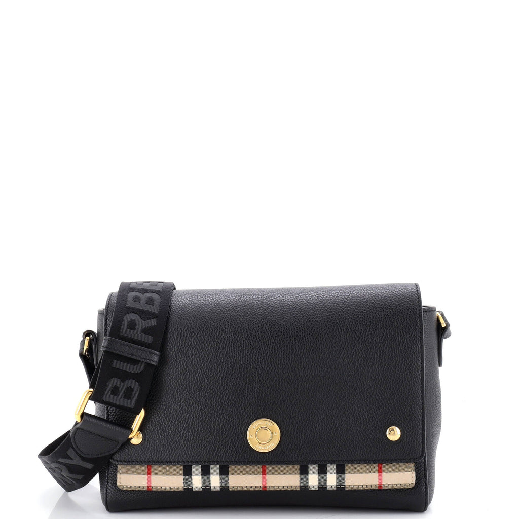 Note Crossbody Bag Leather with Vintage Check Canvas Medium