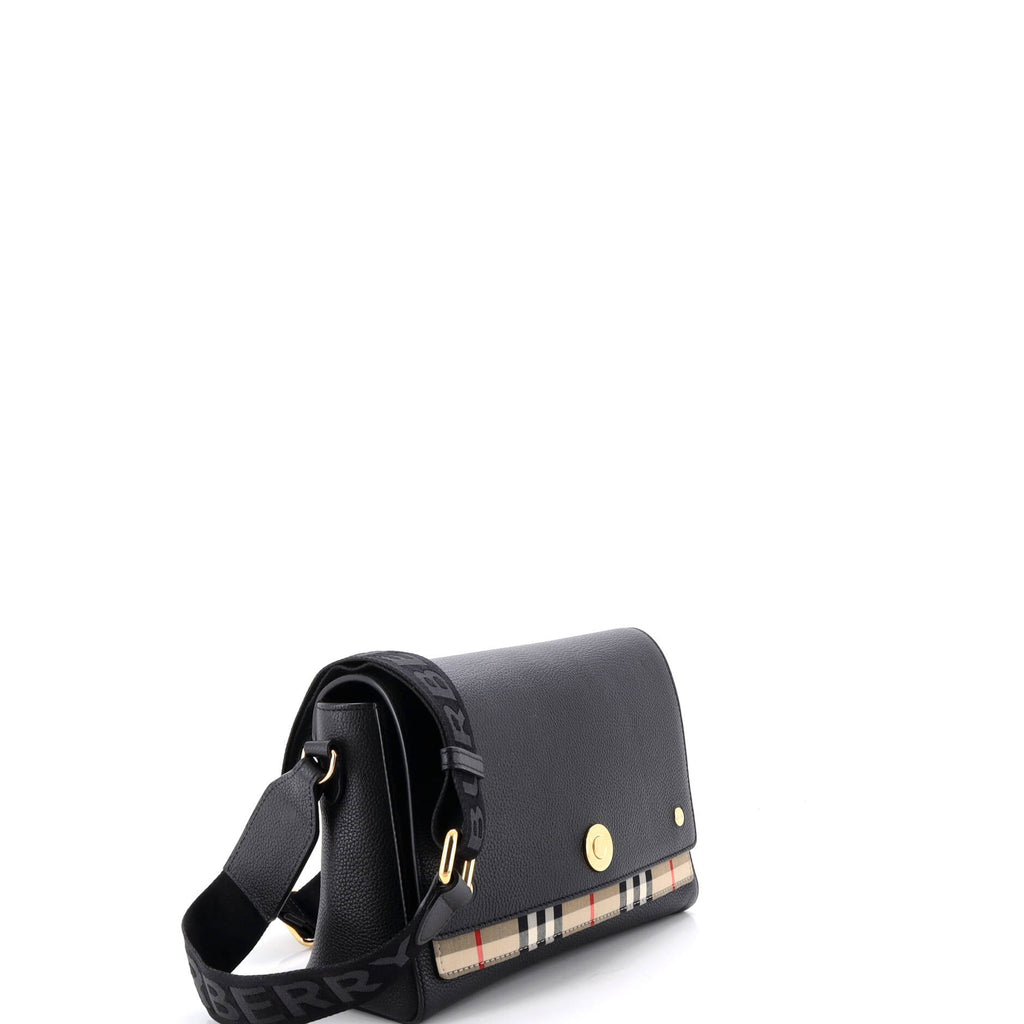 Note Crossbody Bag Leather with Vintage Check Canvas Medium