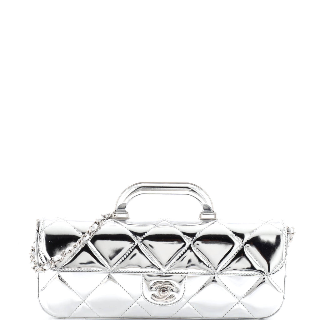 Top Handle Clutch with Chain Quilted Metallic Mirror Calfskin