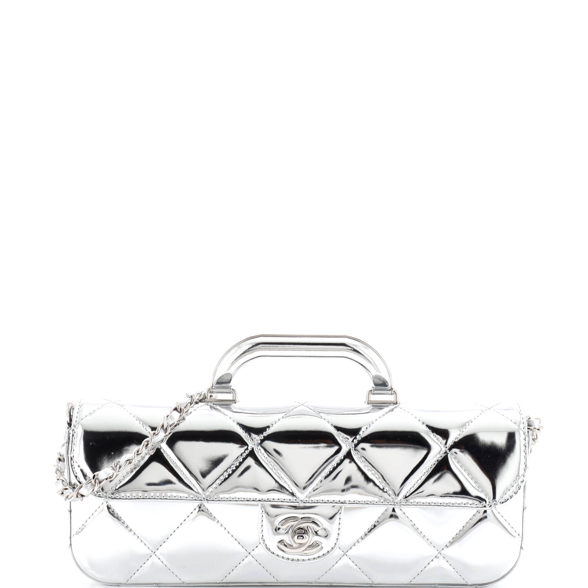 Top Handle Clutch with Chain Quilted Metallic Mirror Calfskin
