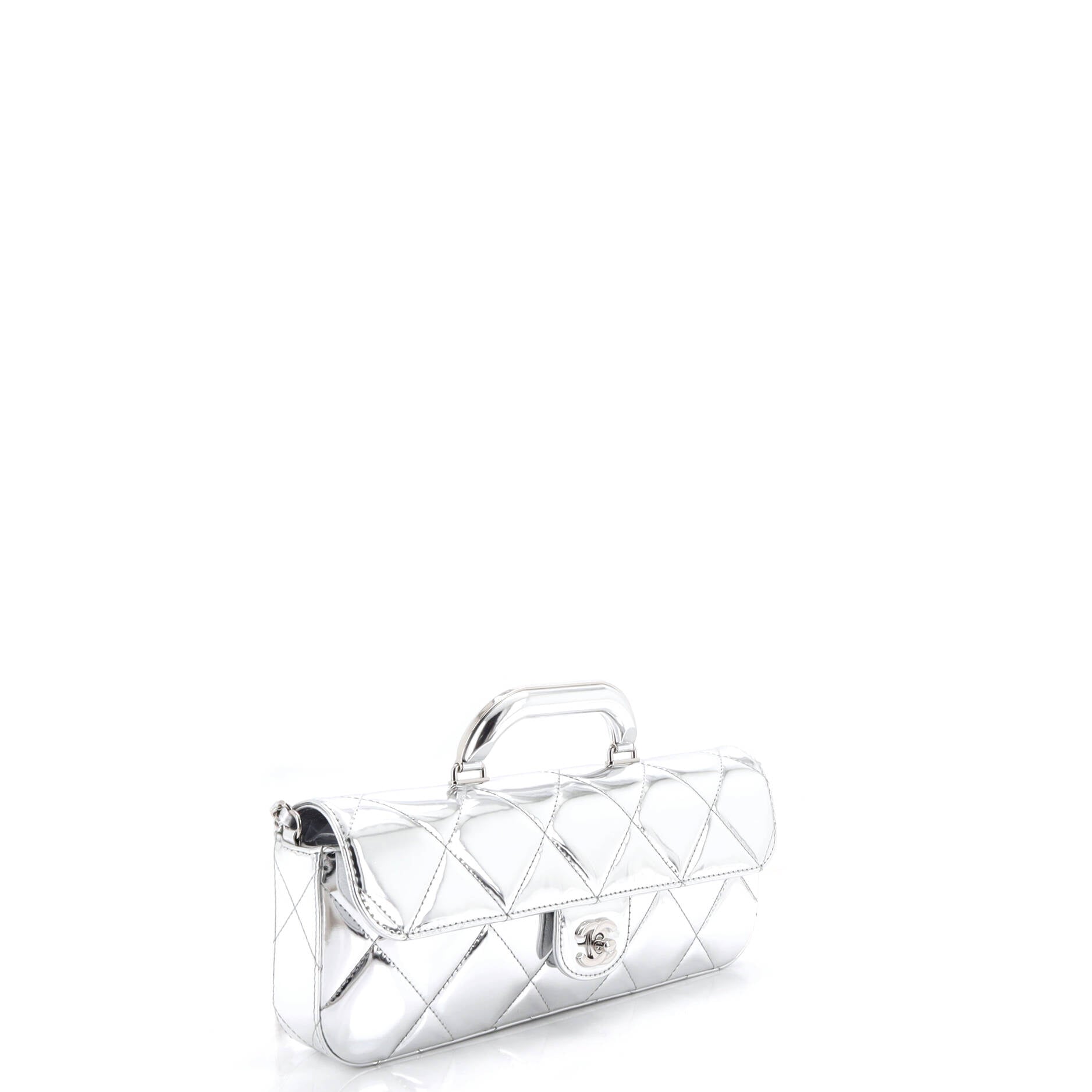 Top Handle Clutch with Chain Quilted Metallic Mirror Calfskin