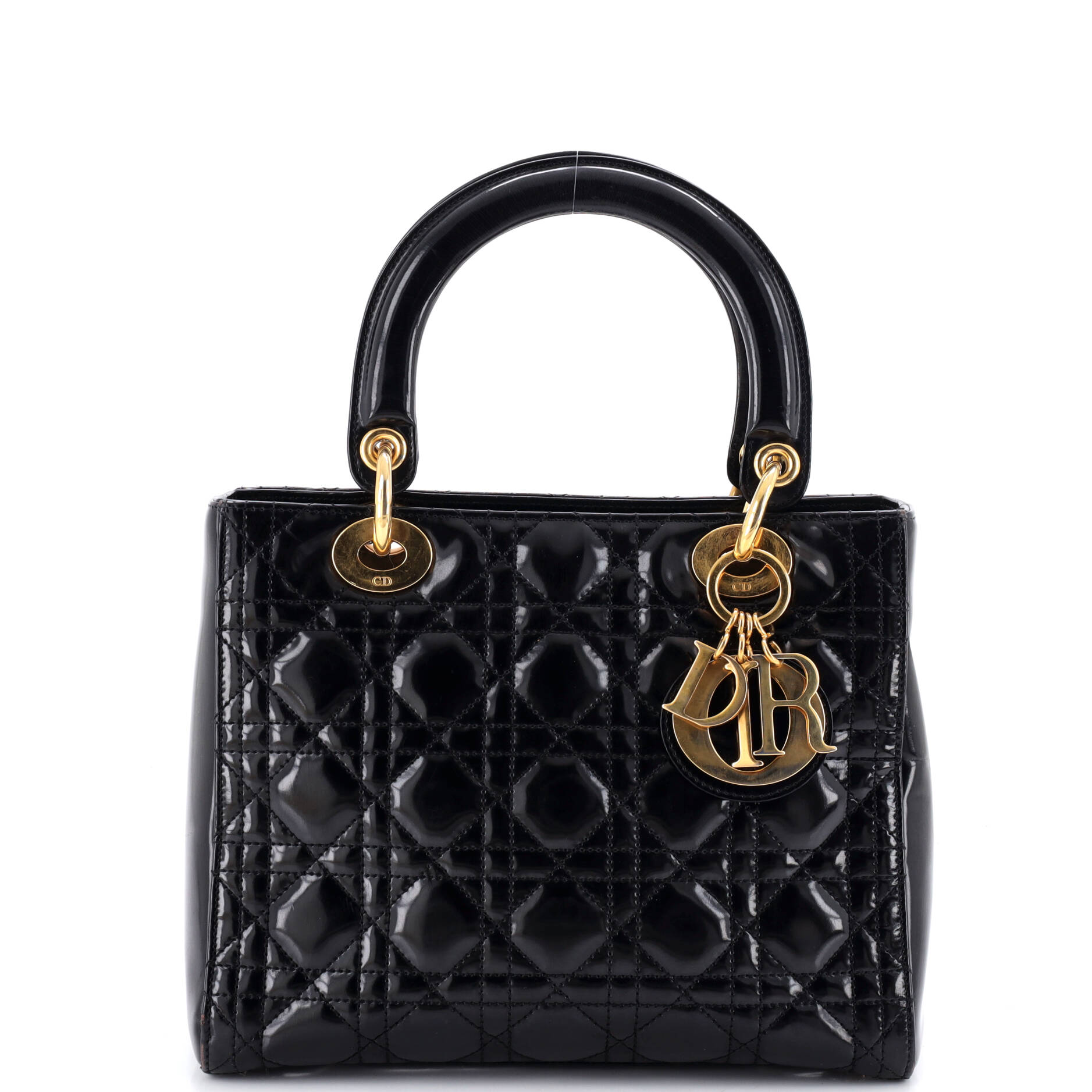 Vintage Lady Dior Bag Cannage Quilt Patent Medium