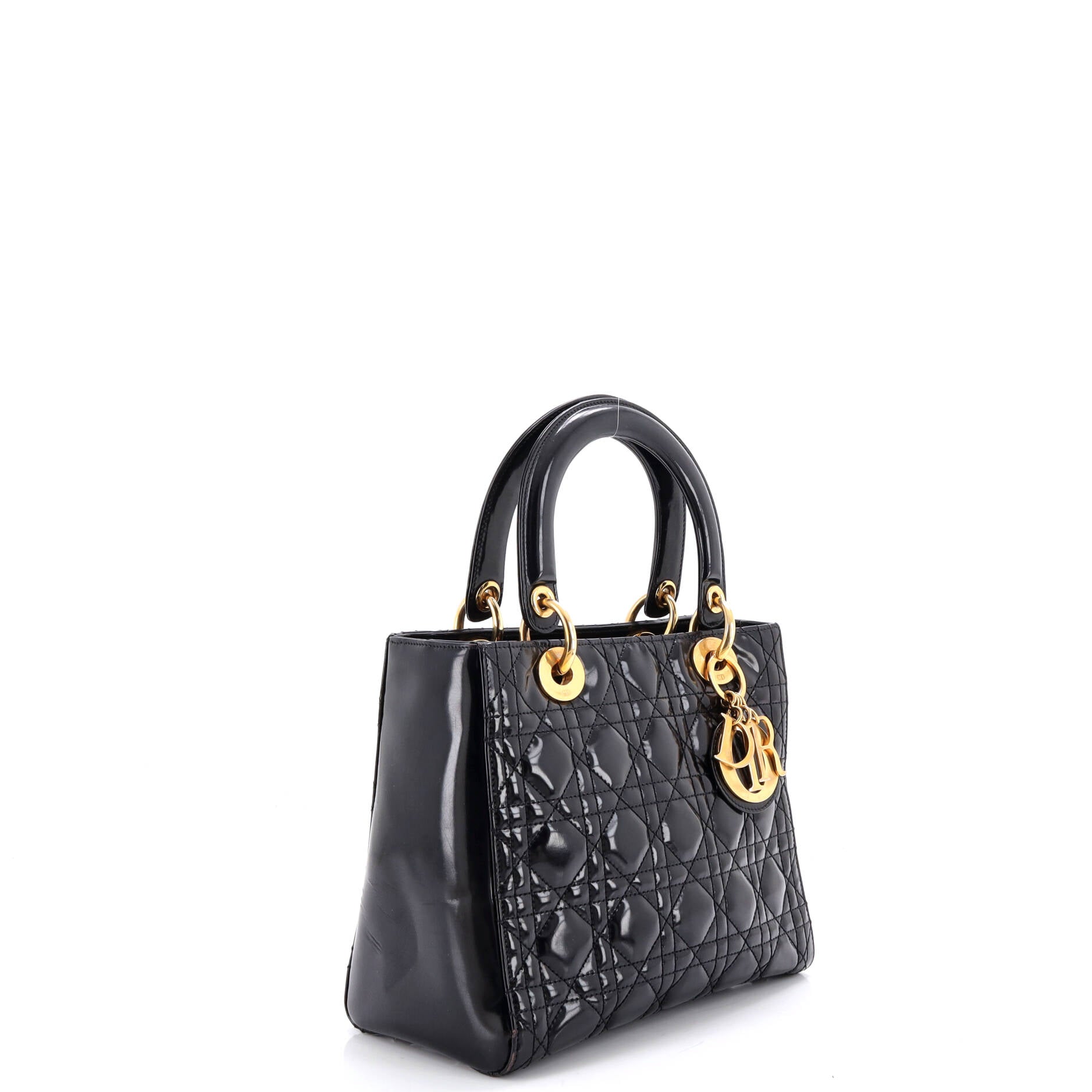 Vintage Lady Dior Bag Cannage Quilt Patent Medium