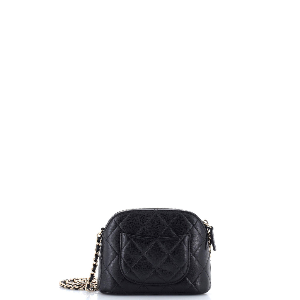 CC Dome Zip Clutch with Chain Quilted Caviar Mini