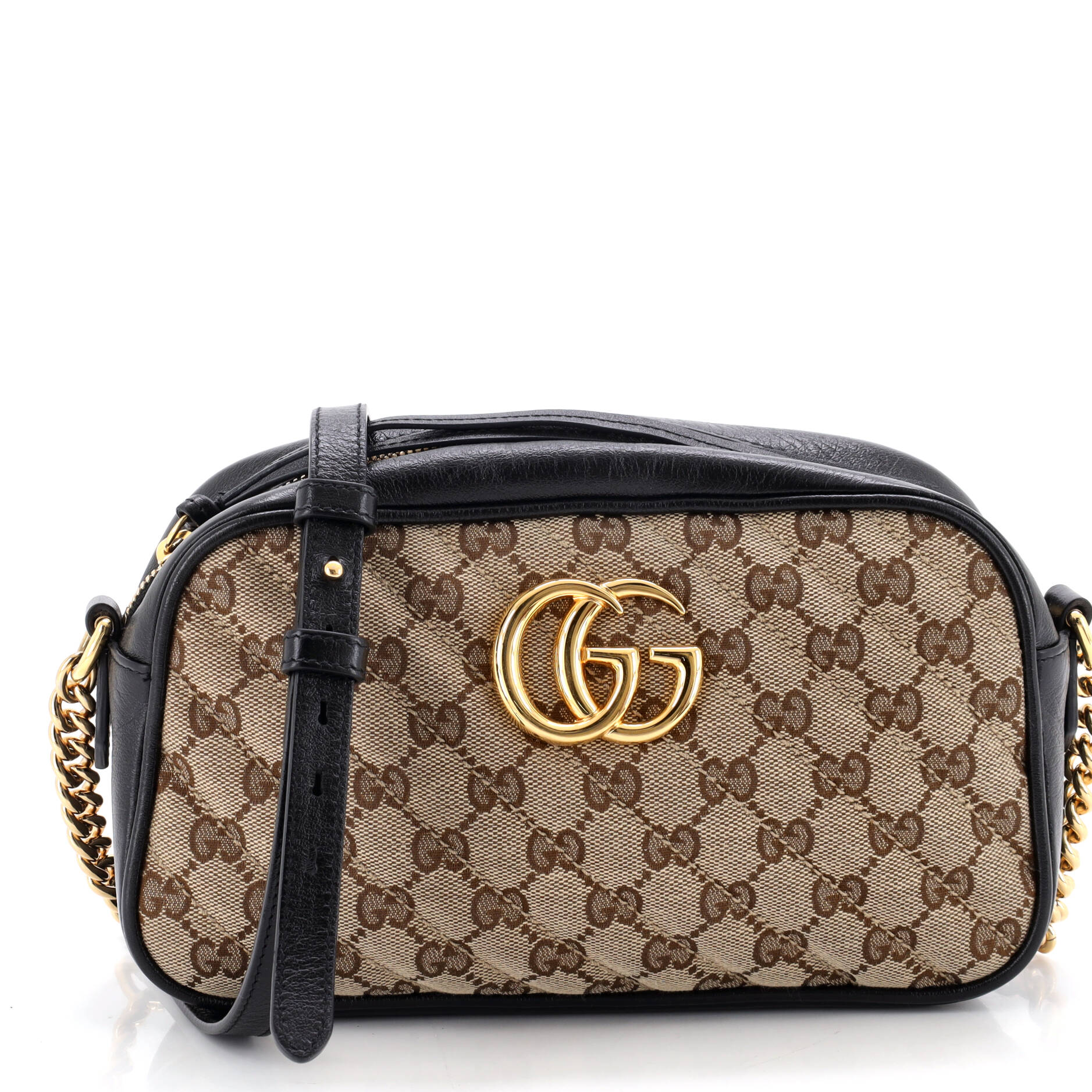 GG Marmont Shoulder Bag Diagonal Quilted GG Canvas with Leather Small