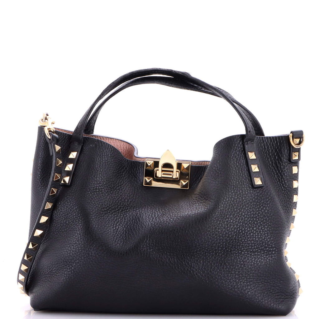 Rockstud Convertible Flip Lock Tote Leather Small