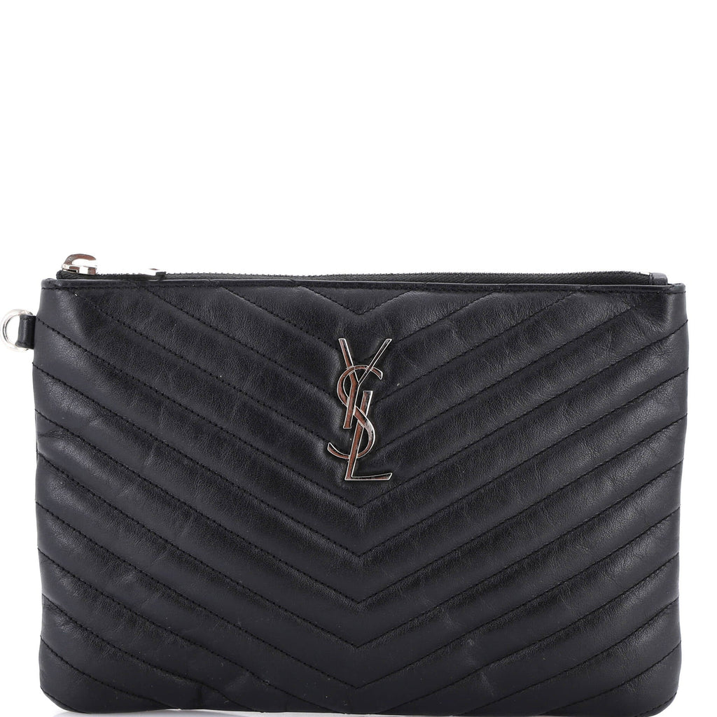 Classic Monogram Wristlet Pouch Matelasse Chevron Leather Small