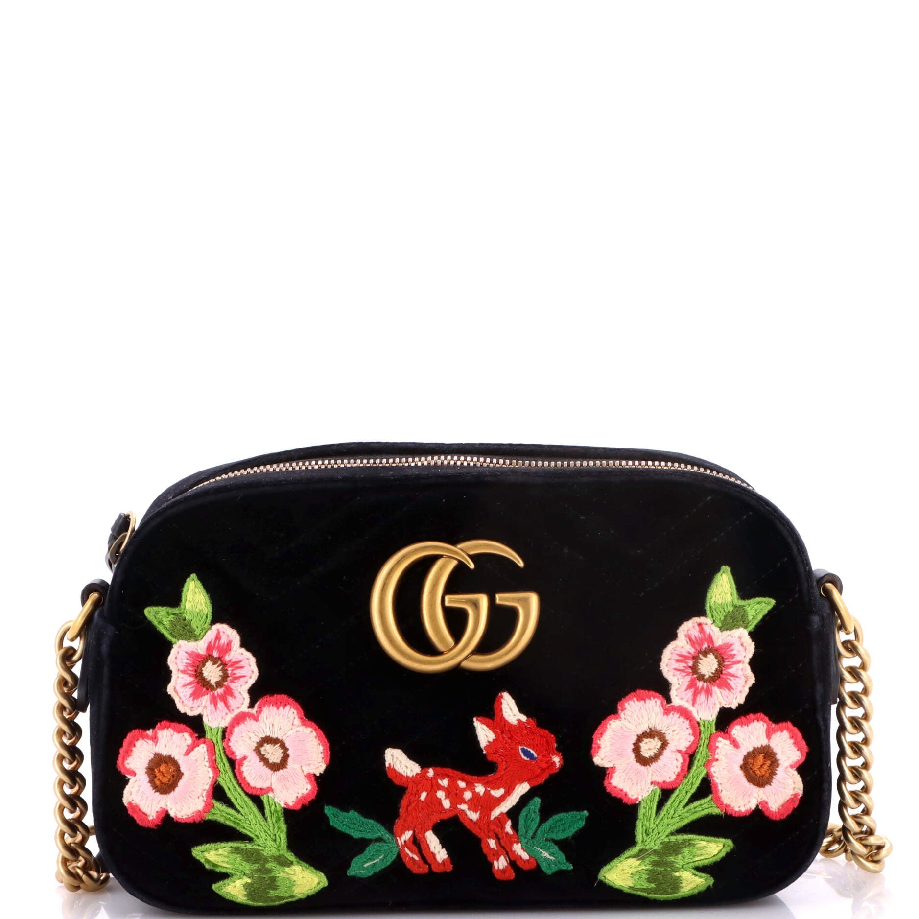 GG Marmont Camera Bag Embroidered Matelasse Velvet Small