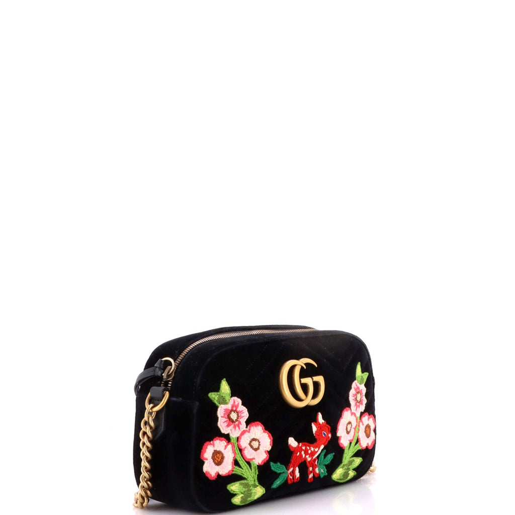 GG Marmont Camera Bag Embroidered Matelasse Velvet Small